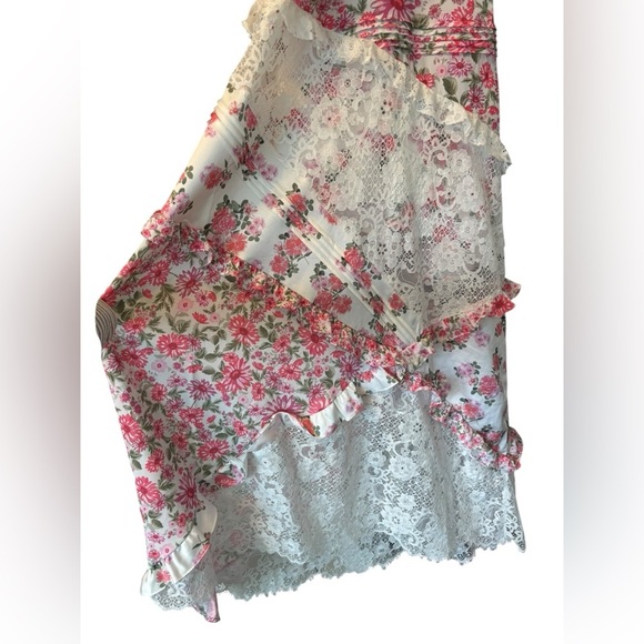 NWT For Love and Lemons Rosalyn Maxi Dress Pink White Tiered Tie Back Size XL - Picture 5 of 11